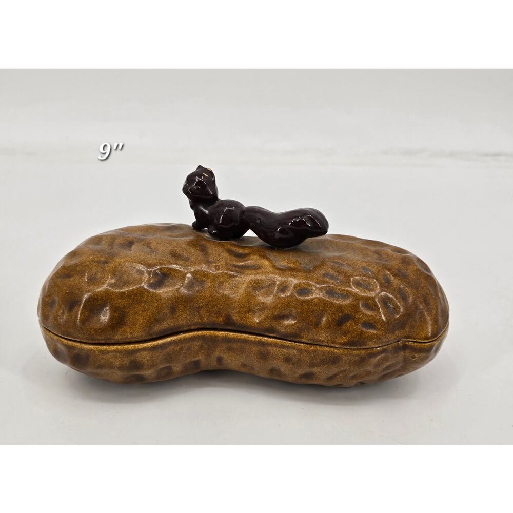 Vintage Squirrel on Peanut Lidded Ceramic‎ Trinket Box MCM Novelty Candy Dish